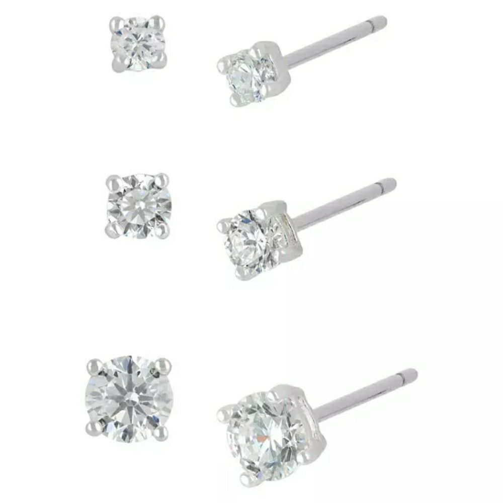 Women's Sterling Silver Stud Earrings Set New